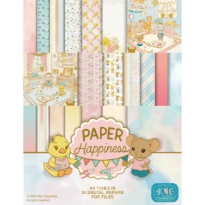 pastel digital scrapbook paper pack with cute animal designs and die cuts