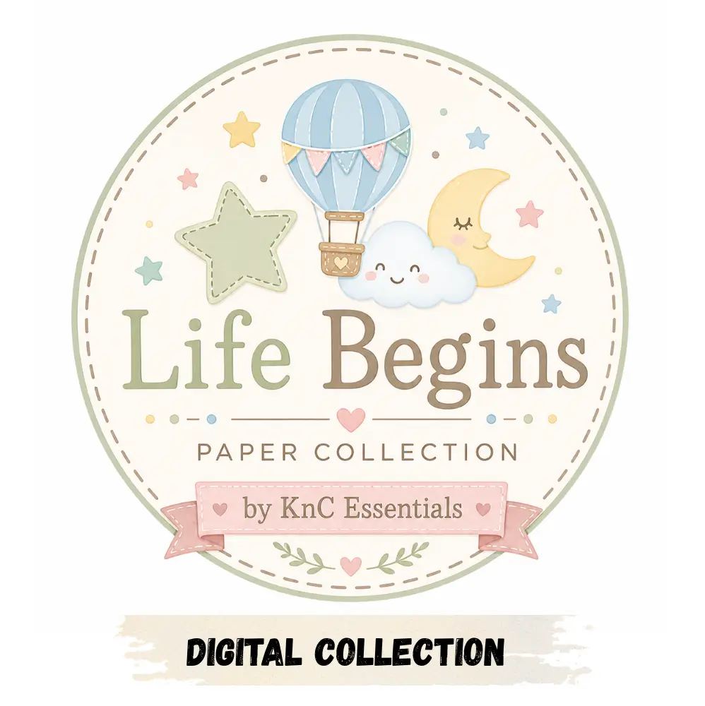 Life Begins & Life Has Just Begun | 24 A4 Digital Papers + 8 Fussy Cut Pages | Baby Scrapbook Collection | Digital Download