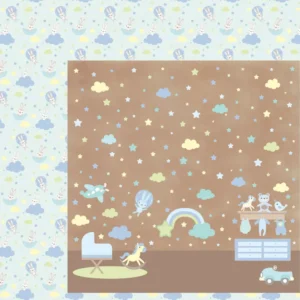 Life Begins Dream Love scrapbook paper with pastel nursery themed stars and clouds for baby paper crafts
