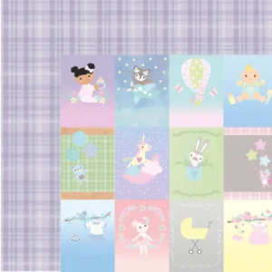 Love Me pastel nursery double sided paper with whimsical baby themed artwork and pastel block designs