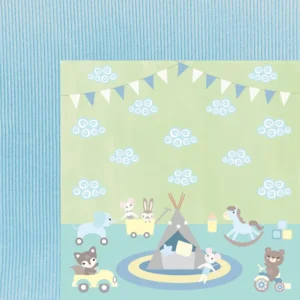Life Begins Play Pals baby scrapbook paper with pastel nursery themed design for 12x12 paper crafting
